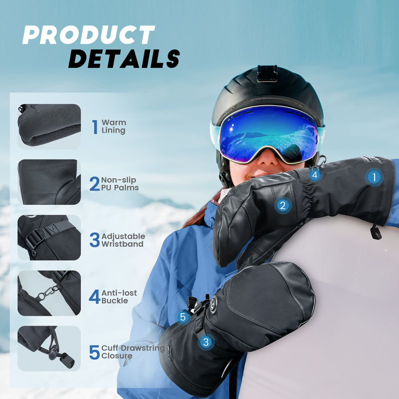 VELAZZIO Heated Mittens Glove for Men Women, Rechargeable Electric Battery Heated Gloves for Winter Ski Snowboarding Hunting Fishing