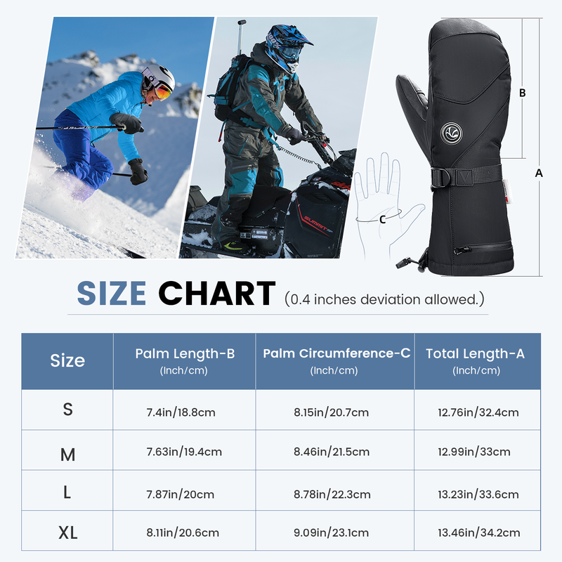 VELAZZIO Heated Mittens Glove for Men Women, Rechargeable Electric Battery Heated Gloves for Winter Ski Snowboarding Hunting Fishing